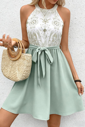 Sleeveless Bow Tie Waist Cinching Slimming Dress
