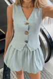 V-neck Vest Flower Bud Short Skirt Two-piece Set