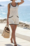 Sleeveless Knitted Vest Shorts Beach Two-piece Set