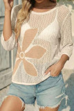 Hollow Out Long Sleeved Printed Beach Cover Shirt