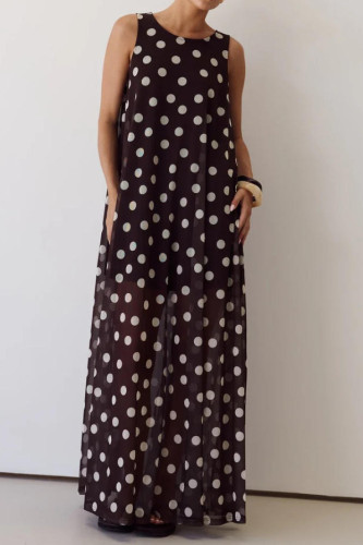Mesh Sleeveless Polka Dot Maxi Dress