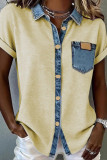 Retro Contrasting Short Sleeved Lapel Shirt