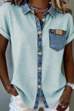 Retro Contrasting Short Sleeved Lapel Shirt