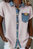 Retro Contrasting Short Sleeved Lapel Shirt