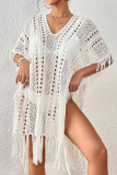 Knitted Hollow Fringe Beach Short Sleeve Dress