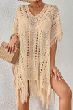 Knitted Hollow Fringe Beach Short Sleeve Dress