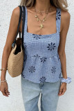 Grid Embroidery Camisole Sleeveless Loose Vest