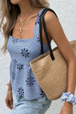 Grid Embroidery Camisole Sleeveless Loose Vest