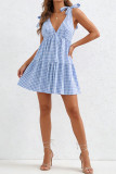 Grid Printed Sleeveless Backless Dress