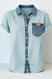 Retro Contrasting Short Sleeved Lapel Shirt