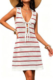Striped Lace Up Sun Protection Beach Dress