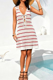 Striped Lace Up Sun Protection Beach Dress