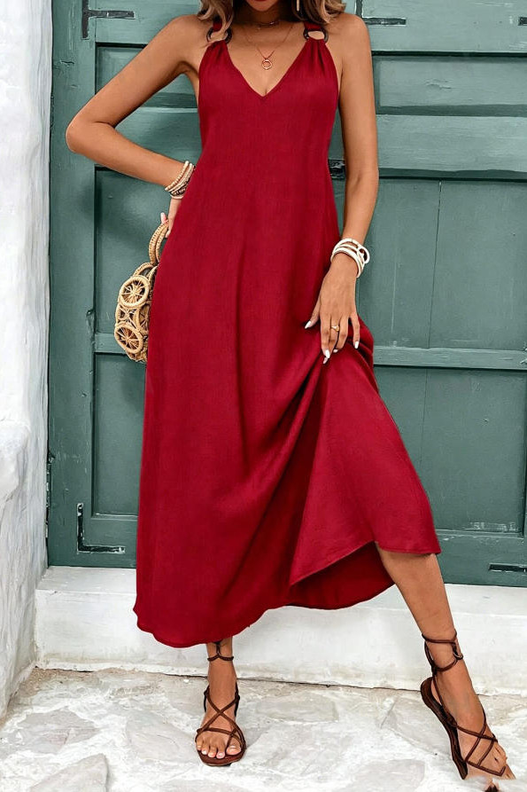 V-neck Hanging Neck Backless Dress