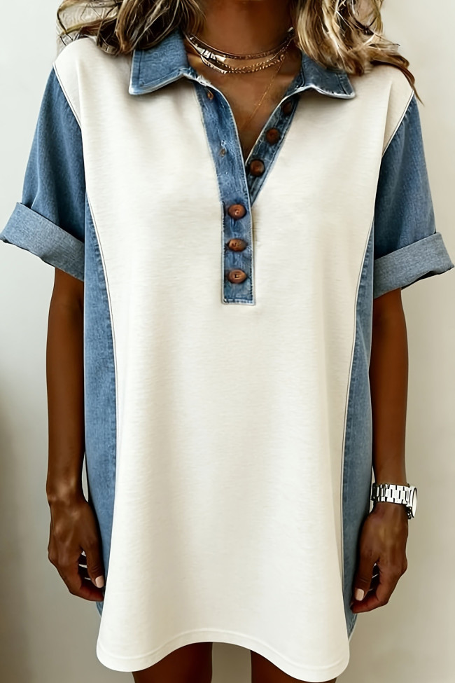 V-neck Polo Collar Color Block Dress