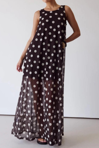 Mesh Sleeveless Polka Dot Maxi Dress