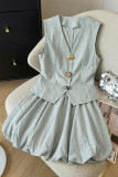 V-neck Vest Flower Bud Short Skirt Two-piece Set