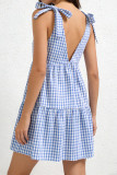 Grid Printed Sleeveless Backless Dress