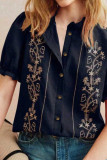 Ruffled Short Sleeved Embroidered Shirt