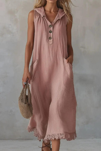 Large Size Linen Sleeveless Hooded Dress