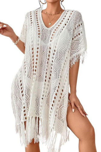 Knitted Hollow Fringe Beach Short Sleeve Dress