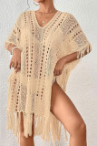 Knitted Hollow Fringe Beach Short Sleeve Dress
