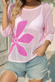 Hollow Out Long Sleeved Printed Beach Cover Shirt
