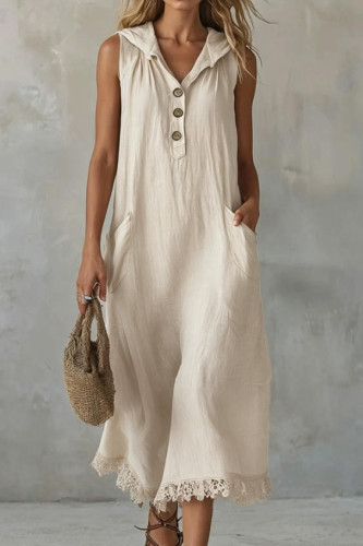 Large Size Linen Sleeveless Hooded Dress
