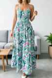 French Printed V-neck Waist Cinched Dress