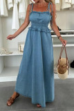 Sleeveless Camisole Waist Cinched Denim Dress