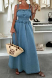 Sleeveless Camisole Waist Cinched Denim Dress