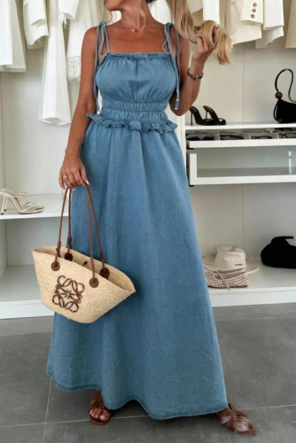 Sleeveless Camisole Waist Cinched Denim Dress