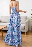 French Printed V-neck Waist Cinched Dress