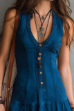 Large Size Sleeveless U-neck Denim Dress