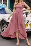 Solid Color Waist Cinched Chiffon Dress