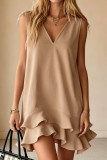 V-neck Sleeveless Loose Ruffle Edge Dress