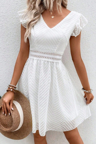 V-neck Waist Cinched Short Sleeved Dress