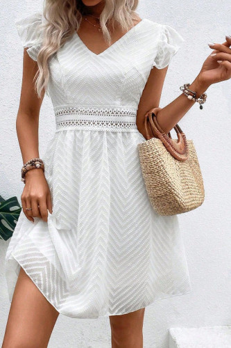 V-neck Waist Cinched Short Sleeved Dress