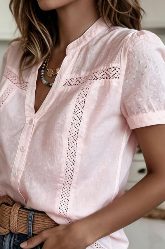 Bubble Short Sleeved Lace Patchwork Shirt