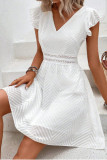 V-neck Waist Cinched Short Sleeved Dress
