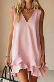 V-neck Sleeveless Loose Ruffle Edge Dress
