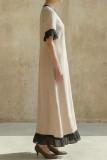 Solid Color V-neck Lace Short Sleeved Dress