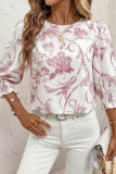 Round Neck Print Mid Sleeve Loose Shirt