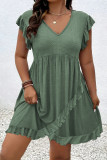 Large Size Jacquard Short Sleeve V-neck Dress