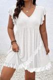 Large Size Jacquard Short Sleeve V-neck Dress