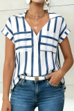 V-neck Short Sleeve Striped Pocket Shirt