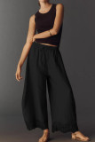 High Elastic Waisted Lace Wide Leg Pants