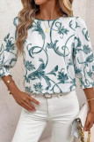 Round Neck Print Mid Sleeve Loose Shirt