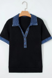 Lapel Denim Knit Short Sleeved Shirt