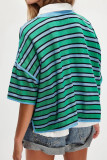 Loose Striped Bat Sleeve Round Neck T-shirt
