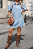 Lapel Short Sleeved Denim Straight Dress